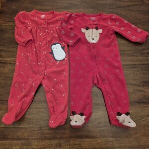 Carter's Baby Girl's Christmas Fleece Sleepers Size 3-6M